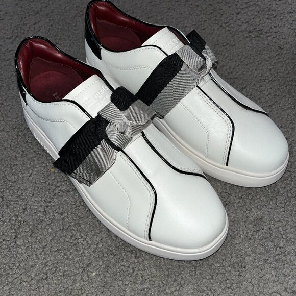 KATE SPADE The LEXI SLIP ON SNEAKERS BLACK WHITE & GRAY RIBBON BOWS - EUC - 10B - Picture 1 of 12